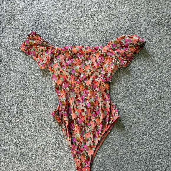 Lush Tops - Lush Floral Off-Shoulder Bodysuit - Multicolor